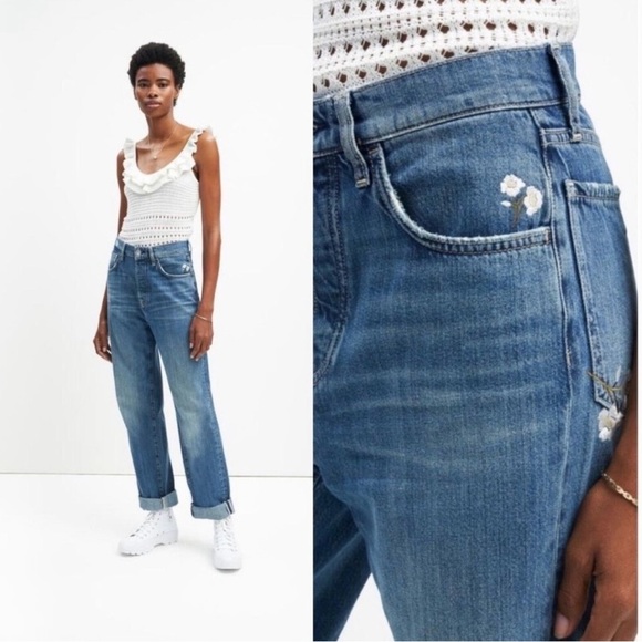 7 For All Mankind Floral Embroidered Denim Jeans - Picture 1 of 15